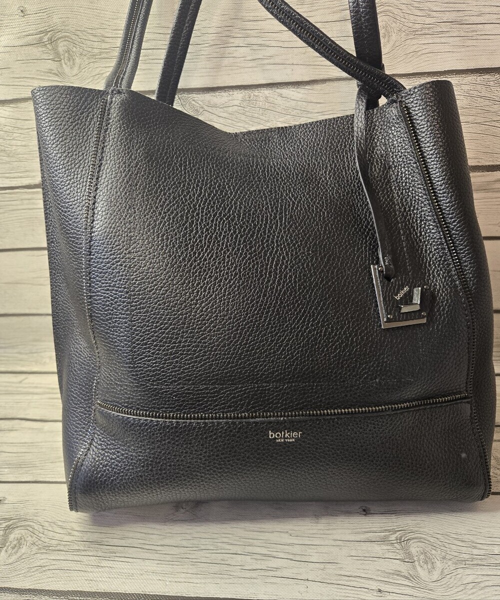 Botkier Soho Unique Zip Accent Black Pebbled Leather Shoulder Tote Bag Large - Picture 4 of 15